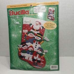 Vtg Bucilla Christmas Felt Stocking Kit~Cheerful Snowmen And Santa #84258